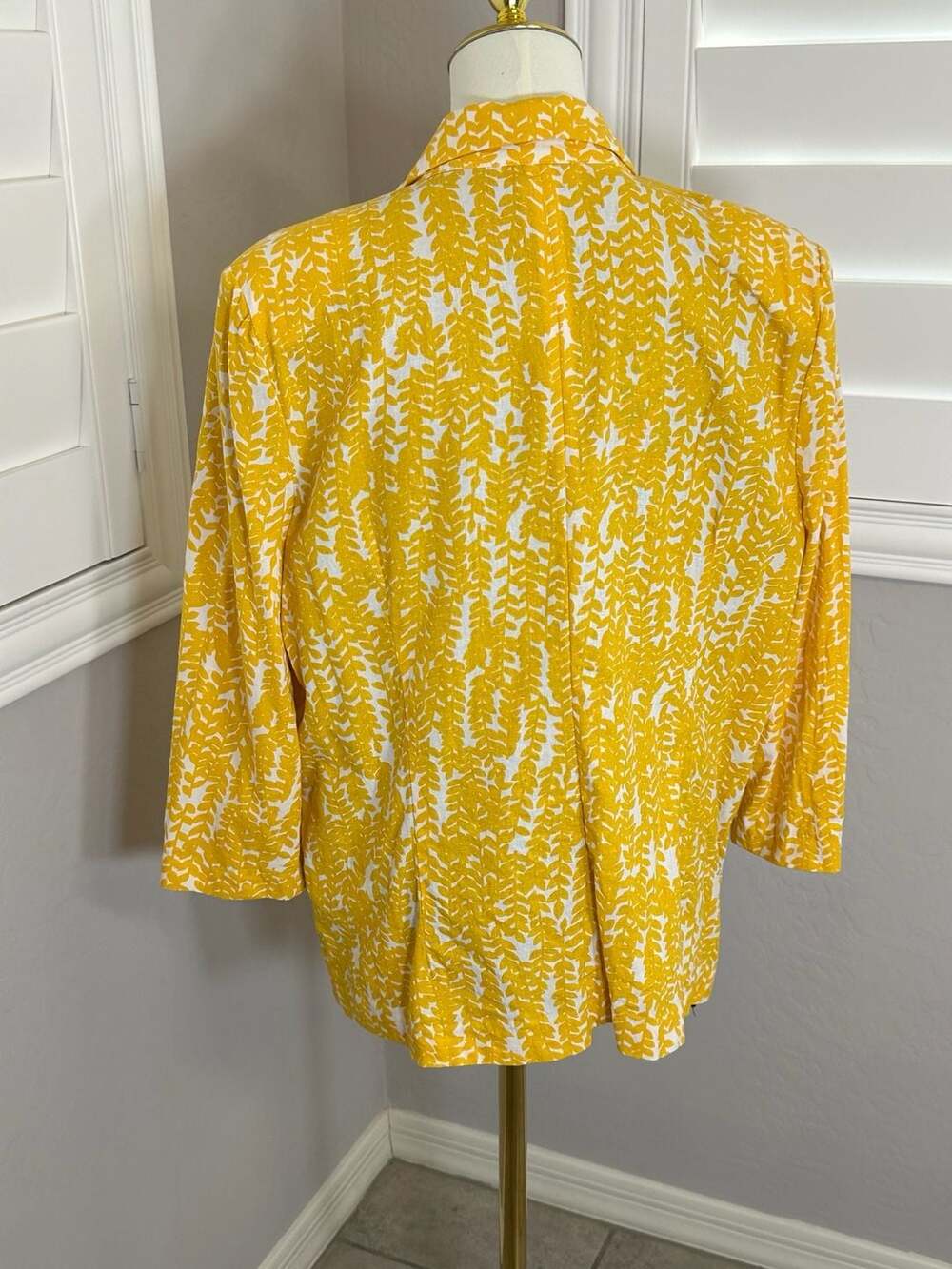 Sag Harbor Yellow White Leaf Print Linen Rayon Blazer Size XL - Picture 3 of 4